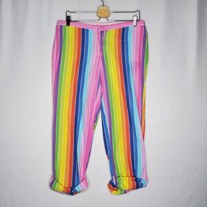 Victoria Secret PINK Rainbow Stripe Lounge Pants Small Snap Roll Cuff Drawstring